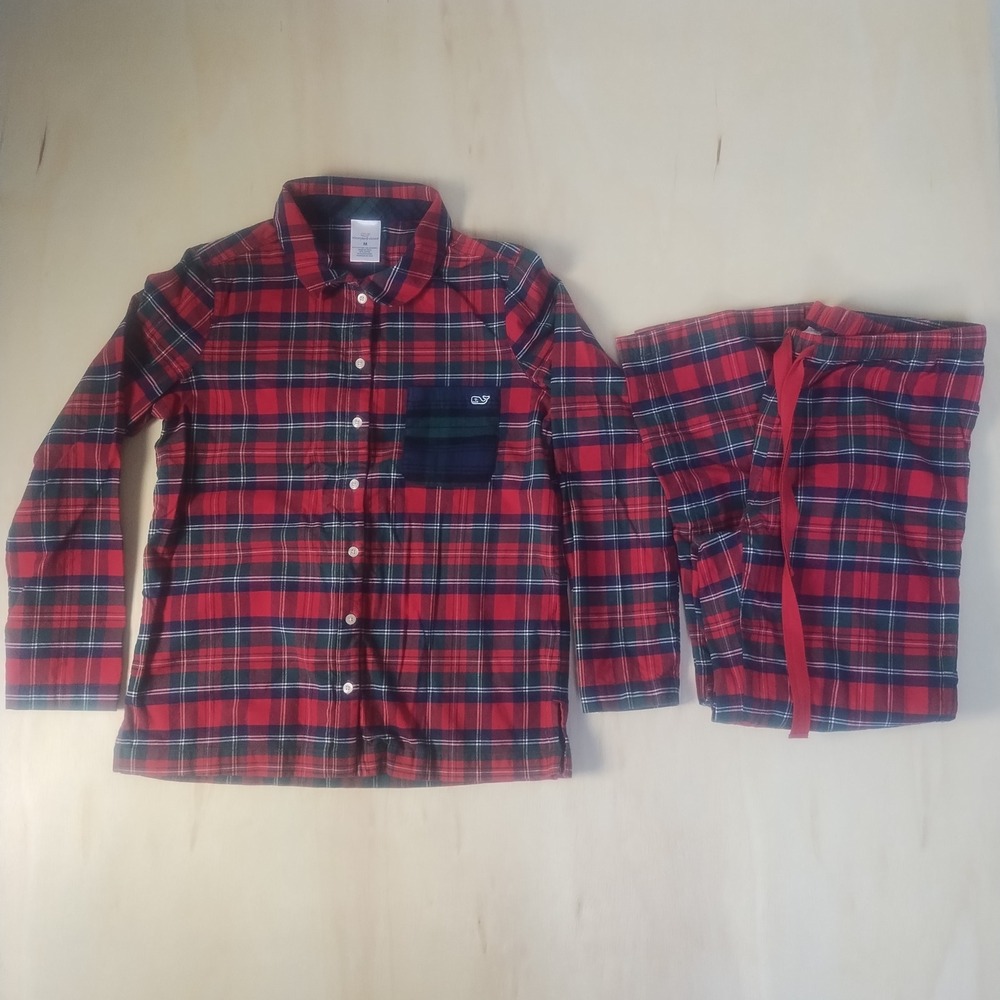 Vineyard Vines Pajama Set Women Medium Red Plaid Cotton Holiday Preppy